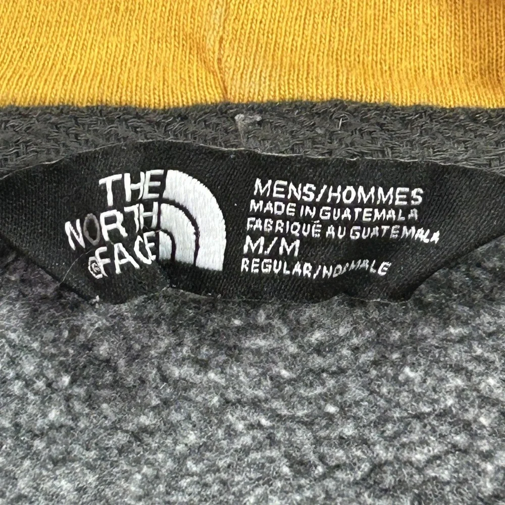 The North Face Hoodie Mens Medium Gray Pullover‎ Fleece Yellow Logo Sweatshirt
